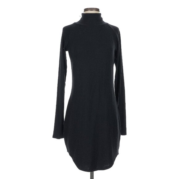 NWT Caser Black Long Sleeve Turtleneck Shirttail Hem Raglan Mini Sweater Dress - Picture 2 of 9